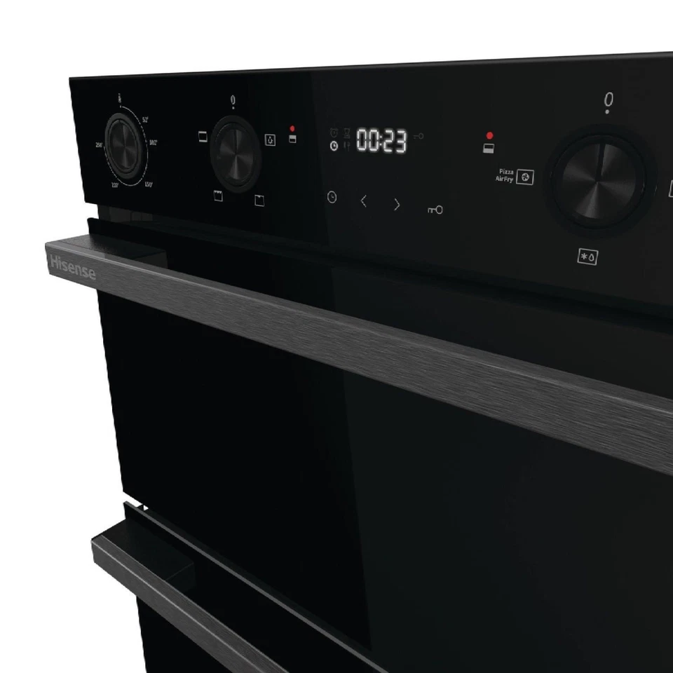 Hisense BID914221ADBG Double Built In Oven In Black - Air Fry - A Rated - Refurbishedstock photo control panel and clock