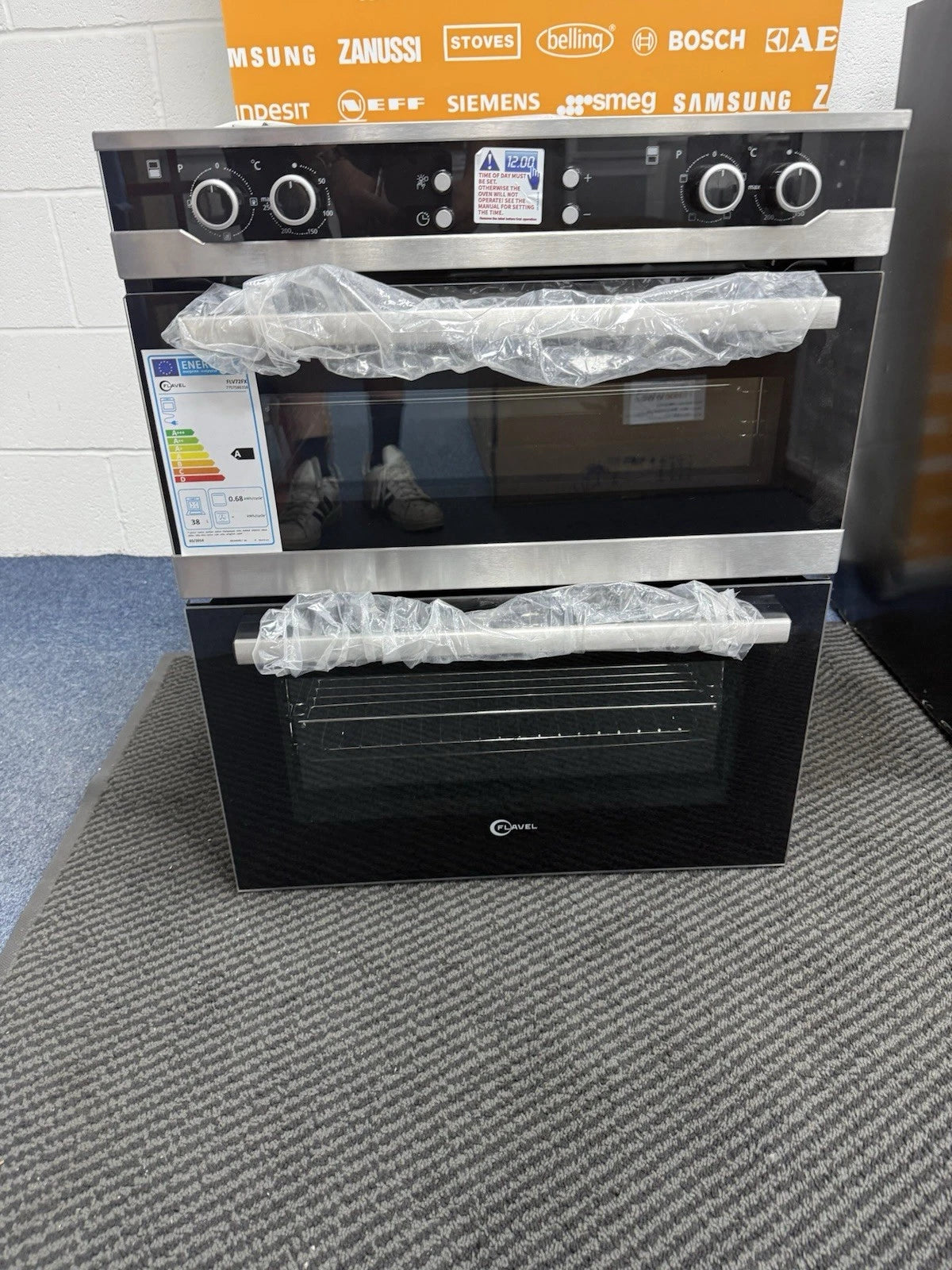 Flavel FLV72FX (52) 72cm Built Under Double Oven in Black and Stainless Steel - A/A Rated - (Ex Display) - HW182352