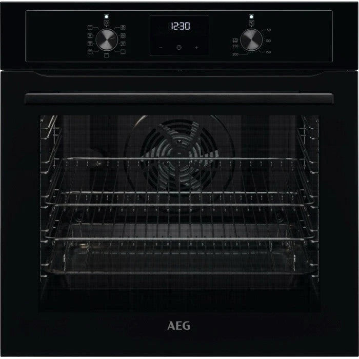 AEG BEX335011B SurroundCook Built-In Electric Single Oven in Black - A Rated stock photo all front of oven door closed