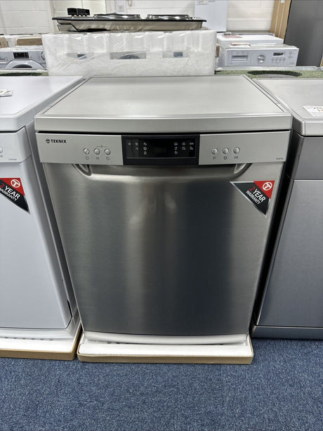 Teknix TFD616S 14 Place Settings Full Size Freestanding Dishwasher with Top Cutlery Tray in Stainless Steel showroom photo front