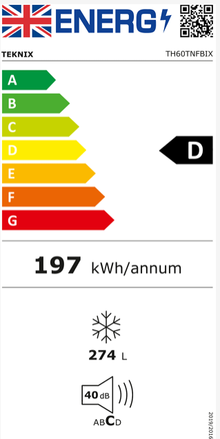 Teknix TH60TNFBIX 274L Total No Frost Single Door Freezer in Black Seel - D Rated - POHW0118 **(Suitable for Garage Use -15°C)**