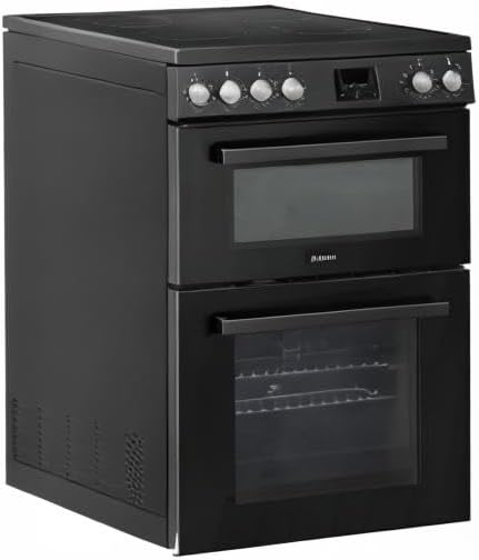 Teknix TKED64INDB 60cm Induction Hob Double Oven Electric Cooker in Black [Energy Class AA Rated] Stock Photo front angled with side