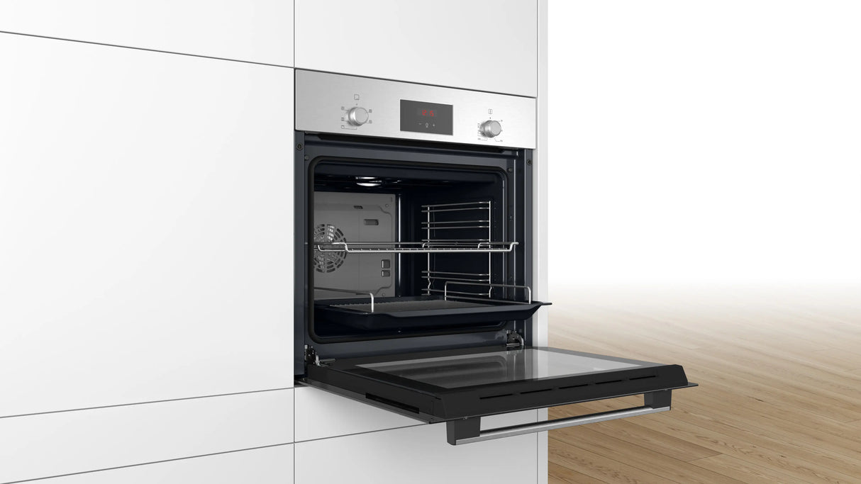 Bosch Series 2 HHF133BS0B (15) Built-in Electric Single Oven with 13Amp Plug in Stainless Steel - A Rated - (Ex Display) - HW182415