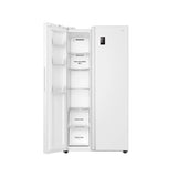 Teknix TX2SBS1791PW American Fridge Freezer in White - 523 Litre Capacity - E Rated - POHW0130 from HomeWise Appliances. Stock photo freezer door open showing compartment layout.