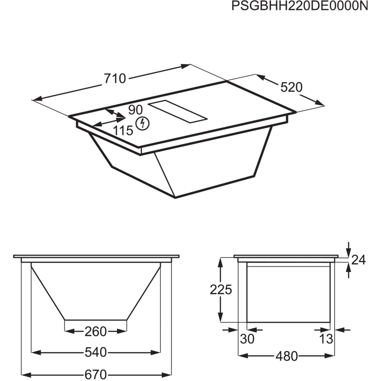 AEG SaphirMatt® TCH74B01FZ (61) 71cm 4 Zone Induction Hob with Venting Extraction in Matt Black - A+ Rated - (Tatty Box) - HW182361 - MANAGERS SPECIAL PRICE £1039.20