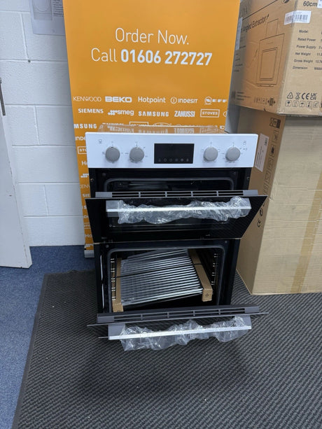 Hotpoint DIH 10D W (40) Built-in Electric Double Oven in White and Silver - A/A Rated - (Ex Display) - HW182040
