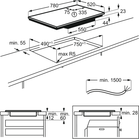 AEG IAE84421FB (18) 7000 SenseBoil 78cm Induction Hob in Black - (Tatty Box) - HW182318