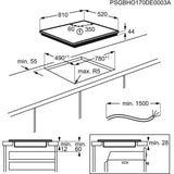 AEG IKE85651 80cm Multibridge Induction Hob from HomeWise Appliances stock photo showing installation diagram with cutout measurements.