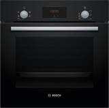 Bosch HHF113BA0B Built-in Single Oven with fitted 13Amp Plug in Black from HomeWise Appliances stock photo showing close up of front of oven 