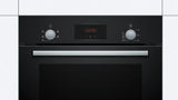 Bosch HHF113BA0B Built-in Single Oven with fitted 13Amp Plug in Black from HomeWise Appliances stock photo showing close up of the control panel.