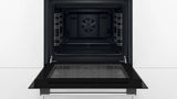 Bosch HHF113BA0B Built-in Single Oven with fitted 13Amp Plug in Black from HomeWise Appliances stock photo showing door open and internal cavity
