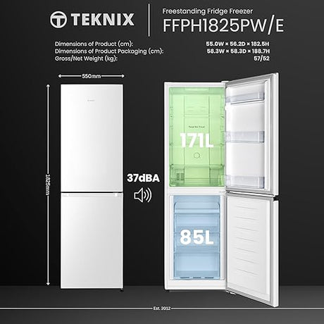 Teknix FFPH1825PW/E 256 Litre Fridge Freezer with Total No Frost in White - POHW0084