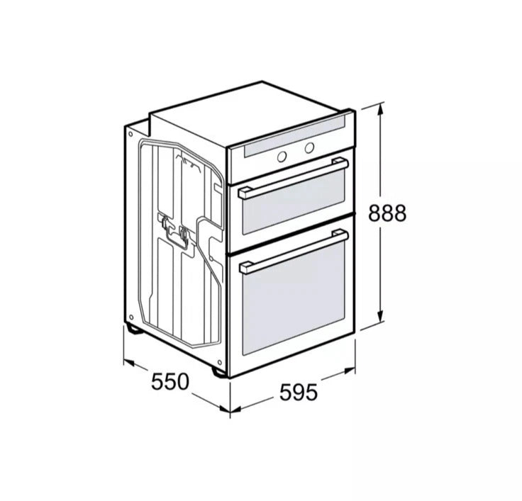 Bosch Series 2 MHA133BR0B (79) Built In Electric Double Oven in Stainless Steel from HomeWise Appliances. Stock photo showing graphic of the oven with external measurements.